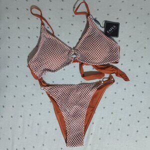 NWT Zaful  crochet o ring fish net orange bikini S Small